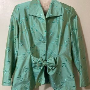 Petrovitch & Robinson high quality silk satin mint green blazer cardigan coat